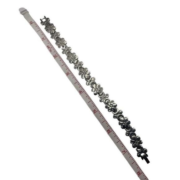 Taxco Mexico Sterling Silver Flower Floral Daisy Chain Link Bracelet Solid Heavy - Picture 3 of 8
